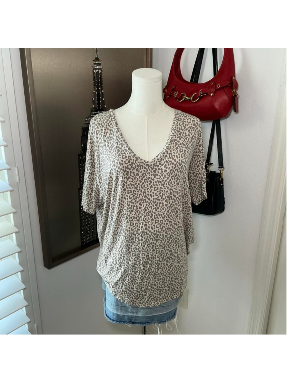 American Eagle Soft & Sexy Leopard Print V Neck Tee Size S